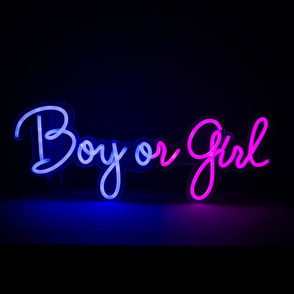 Neonlys til kønsafsløring af dreng eller pige