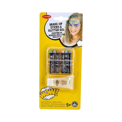 6 olieagtige make-up-blyanter med perleeffekt og en glittergel-tube