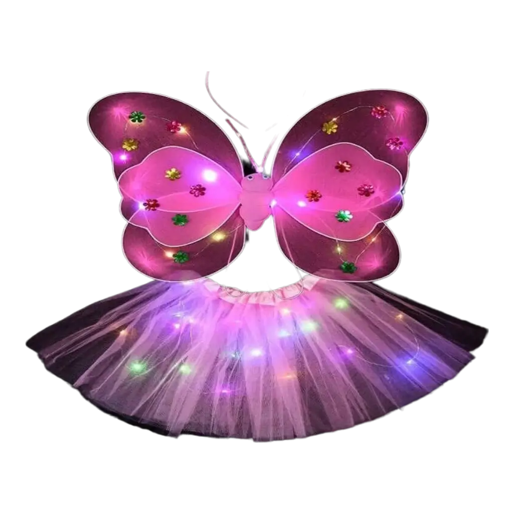 Pink LED sommerfugle kostume (4 dele)