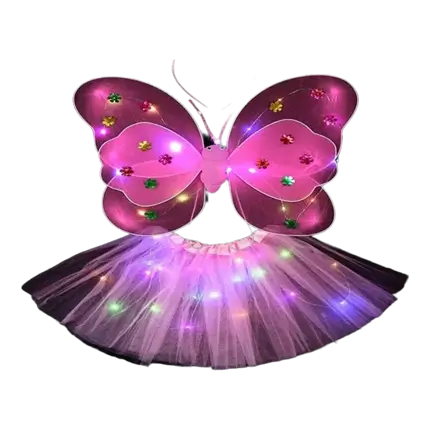 Pink LED sommerfugle kostume (4 dele)