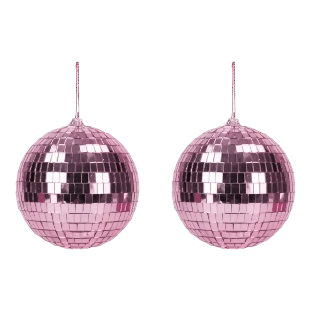 Sæt med 2 lyserøde disco-facetkugler - 10 cm