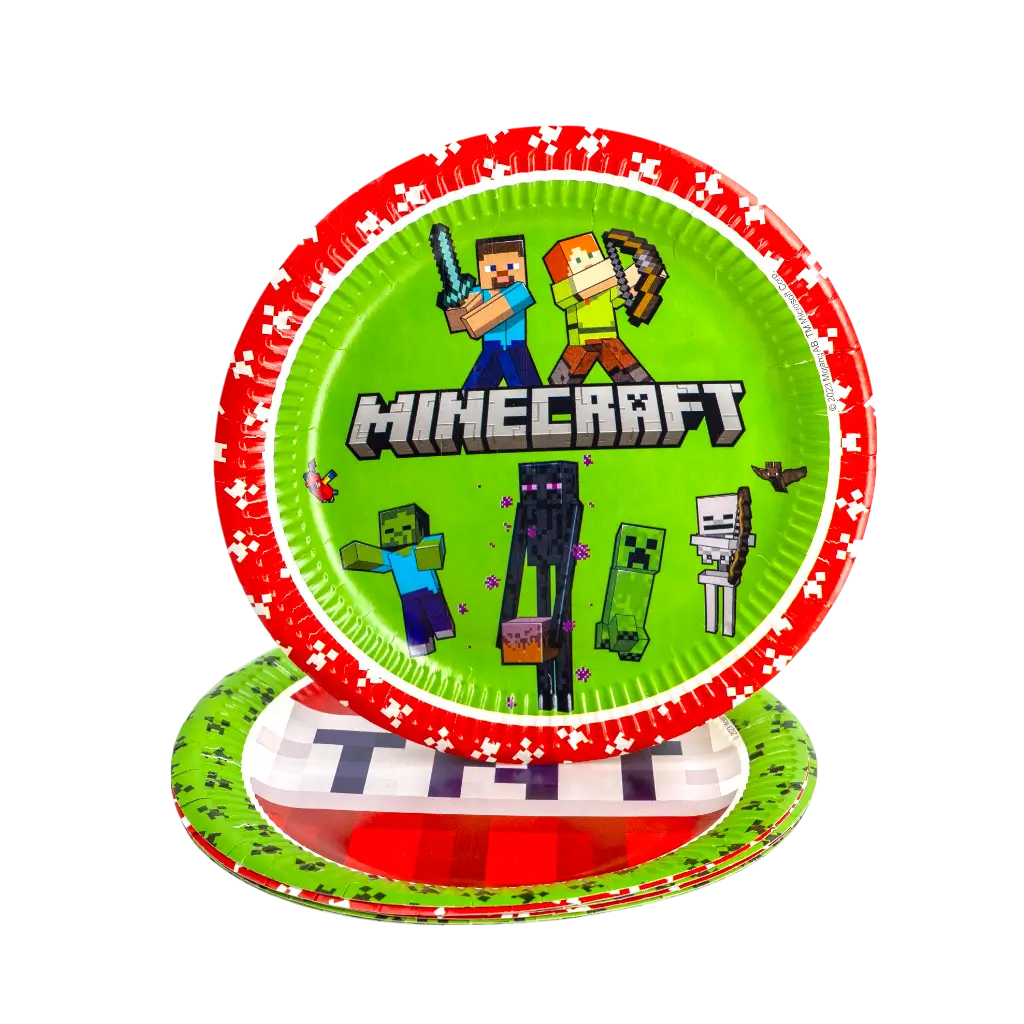 Minecraft paptallerken ø23cm - Sæt med 8 stk.