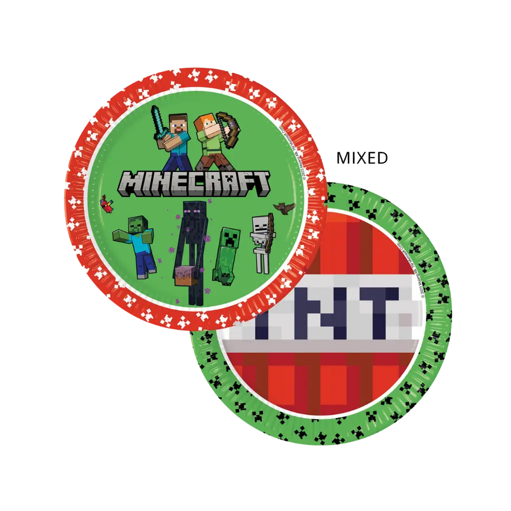 Minecraft paptallerken ø23cm - Sæt med 8 stk.