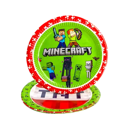 Minecraft paptallerken ø23cm - Sæt med 8 stk.