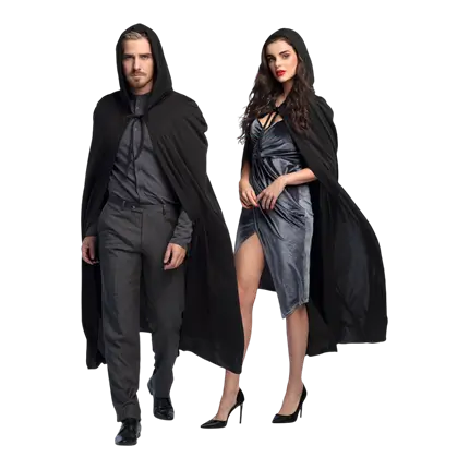 Sort kappe med hætte - 180 cm