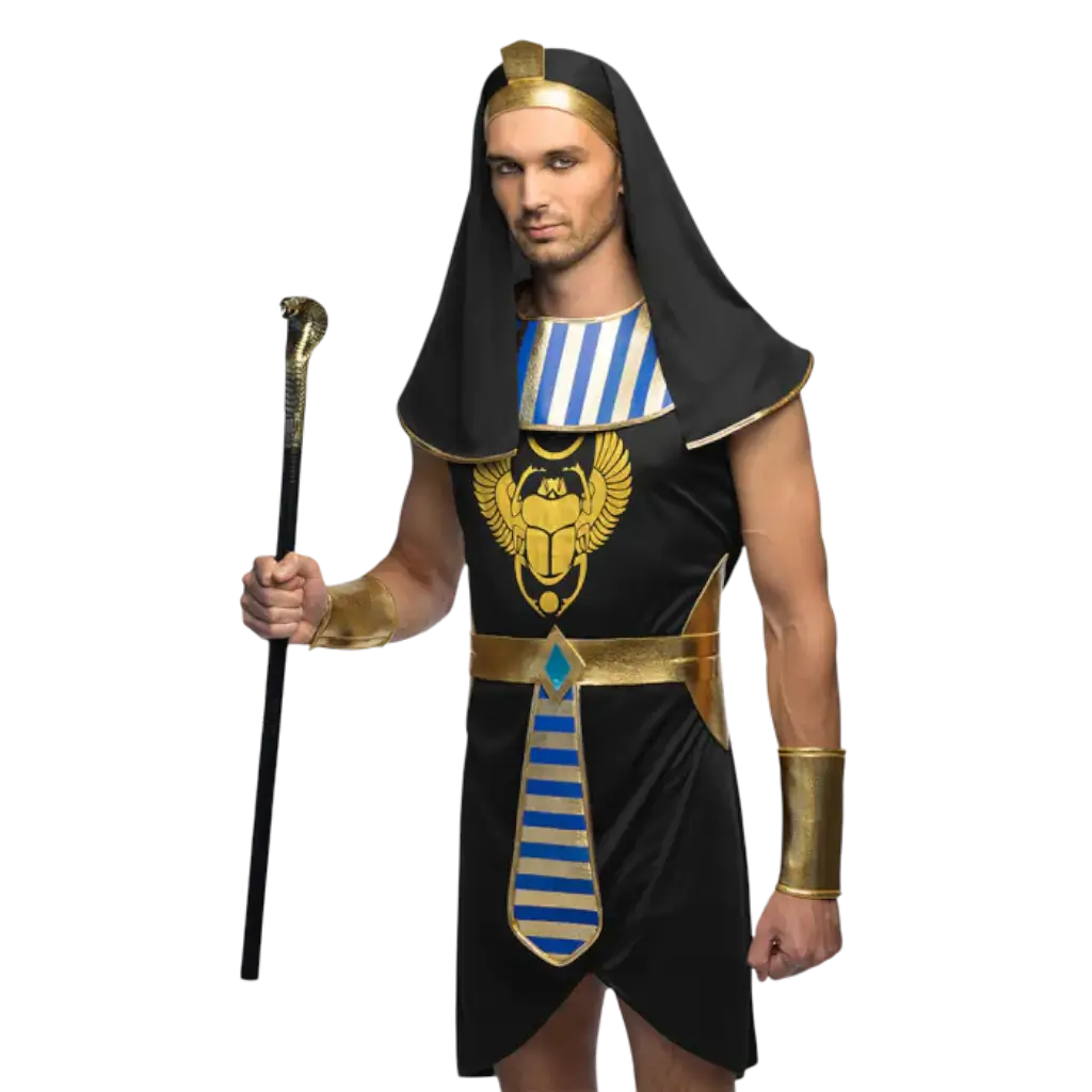 Sort og guld faraoslangescepter - 82 cm