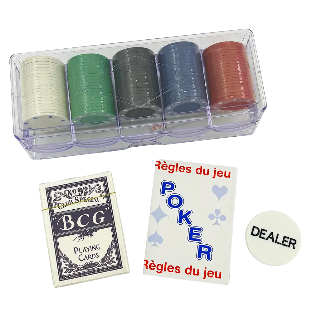 Pokerpakke med 100 jetoner og spilleregler