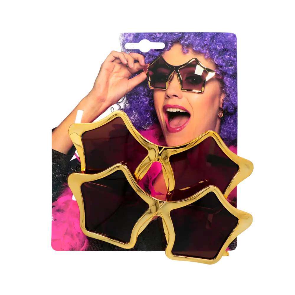 Festbriller med stjerneform, gyldne – Sæt med 2