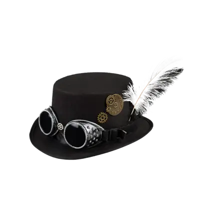 Steampunk-cylinderhat med briller og strudsefjer