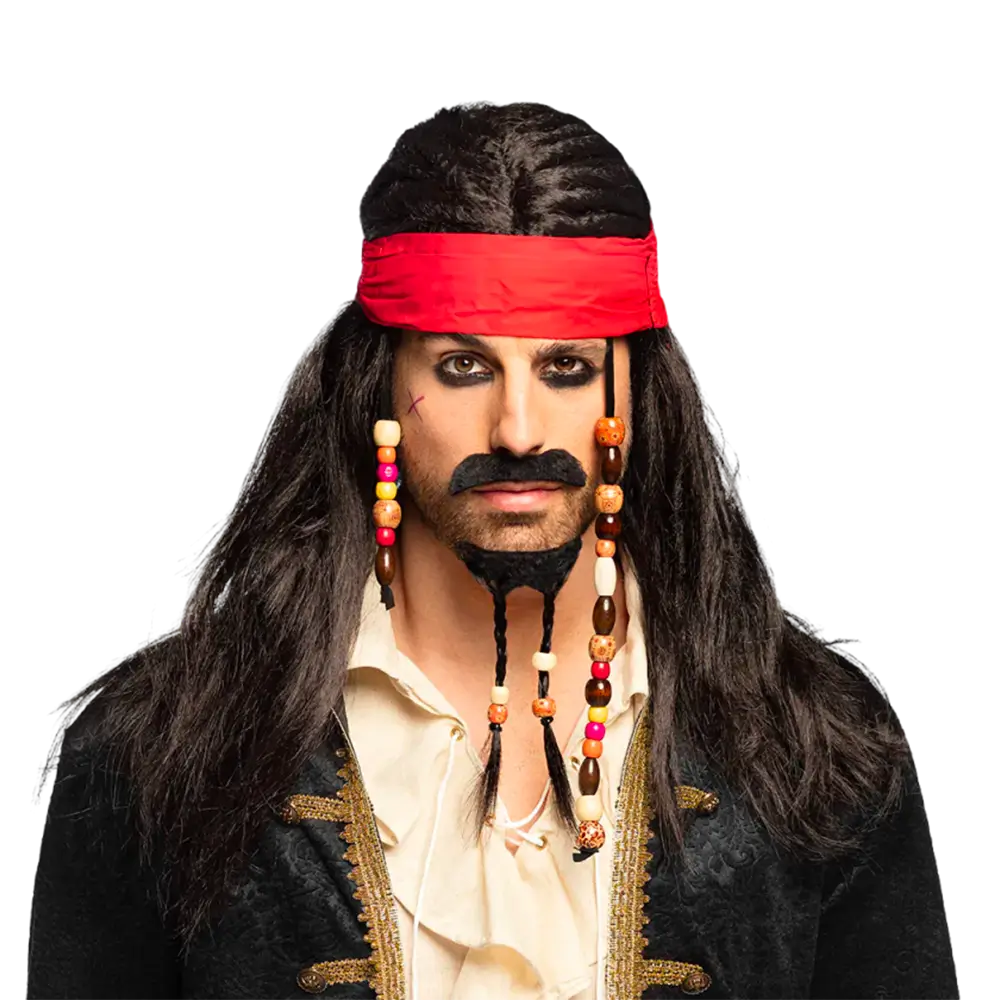 Piratparyk Tobias med bandana, overskæg og skæg