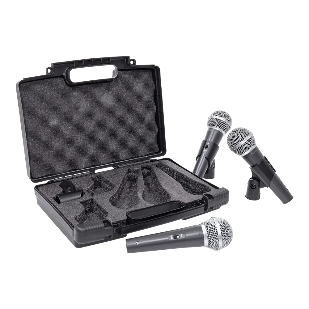 Dynamisk mikrofon "MIC 300" Mac Mah – Pakke med 3 kablede mikrofoner med kuffert, klemmer, superkardioide, XLR