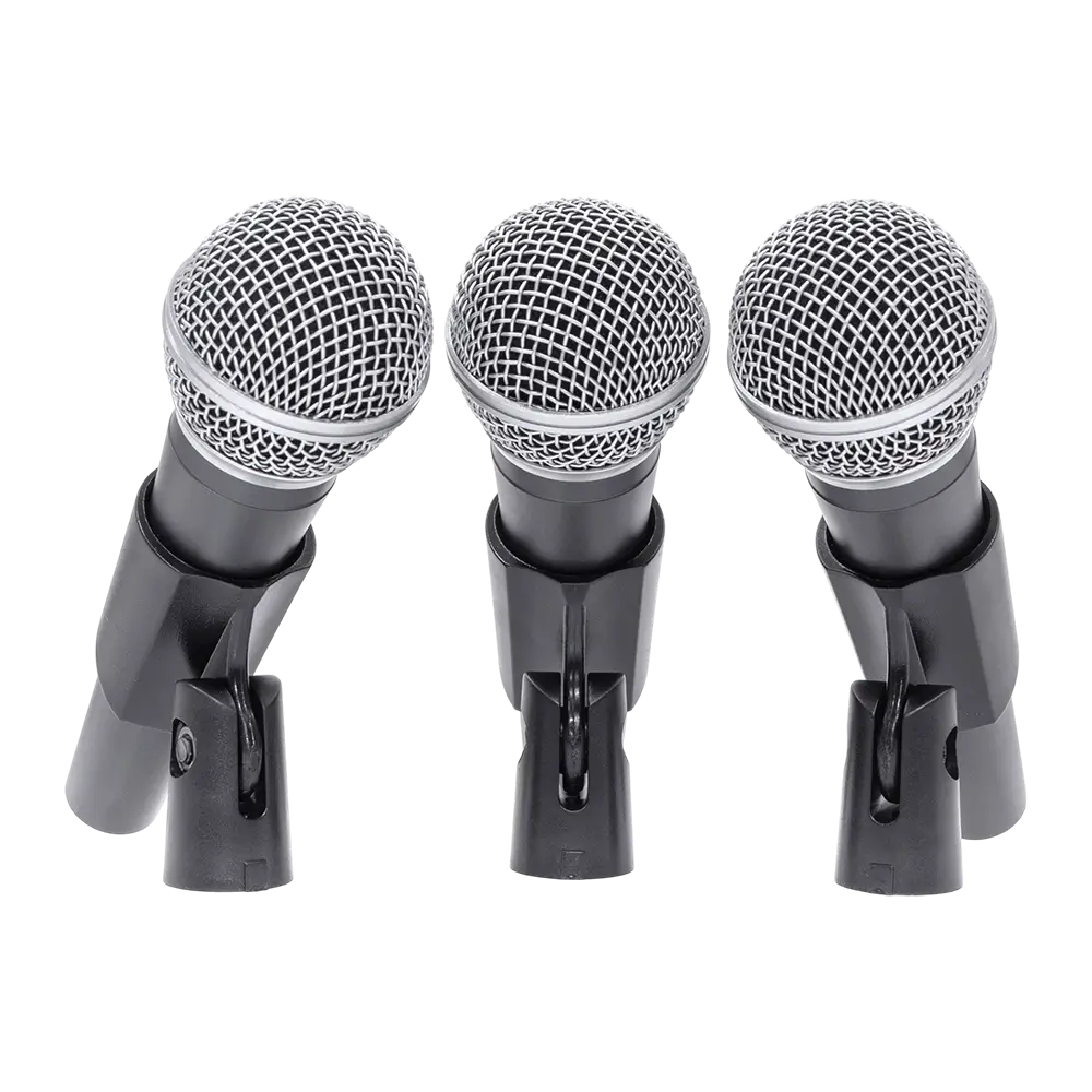 Dynamisk mikrofon "MIC 300" Mac Mah – Pakke med 3 kablede mikrofoner med kuffert, klemmer, superkardioide, XLR