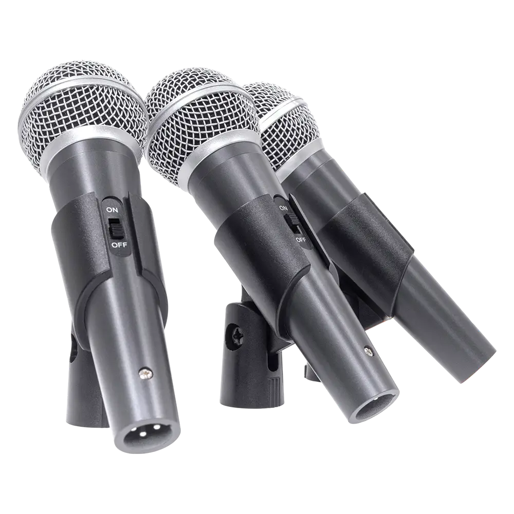 Dynamisk mikrofon "MIC 300" Mac Mah – Pakke med 3 kablede mikrofoner med kuffert, klemmer, superkardioide, XLR