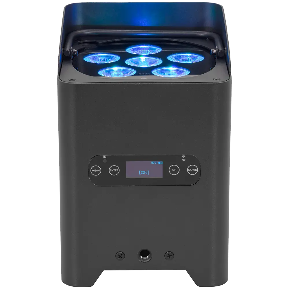 LED-projektører "IZY Glow Set" Mac Mah – 6×15W RGBWA-UV, trådløs DMX, genopladelige