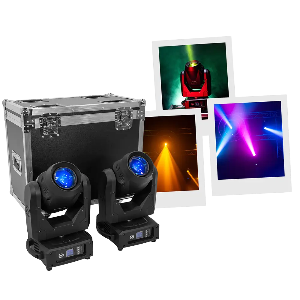 Pakke med 2 "Aurora 150 BSW" beam + spot + wash-hybrider med flightcase - Mac Mah