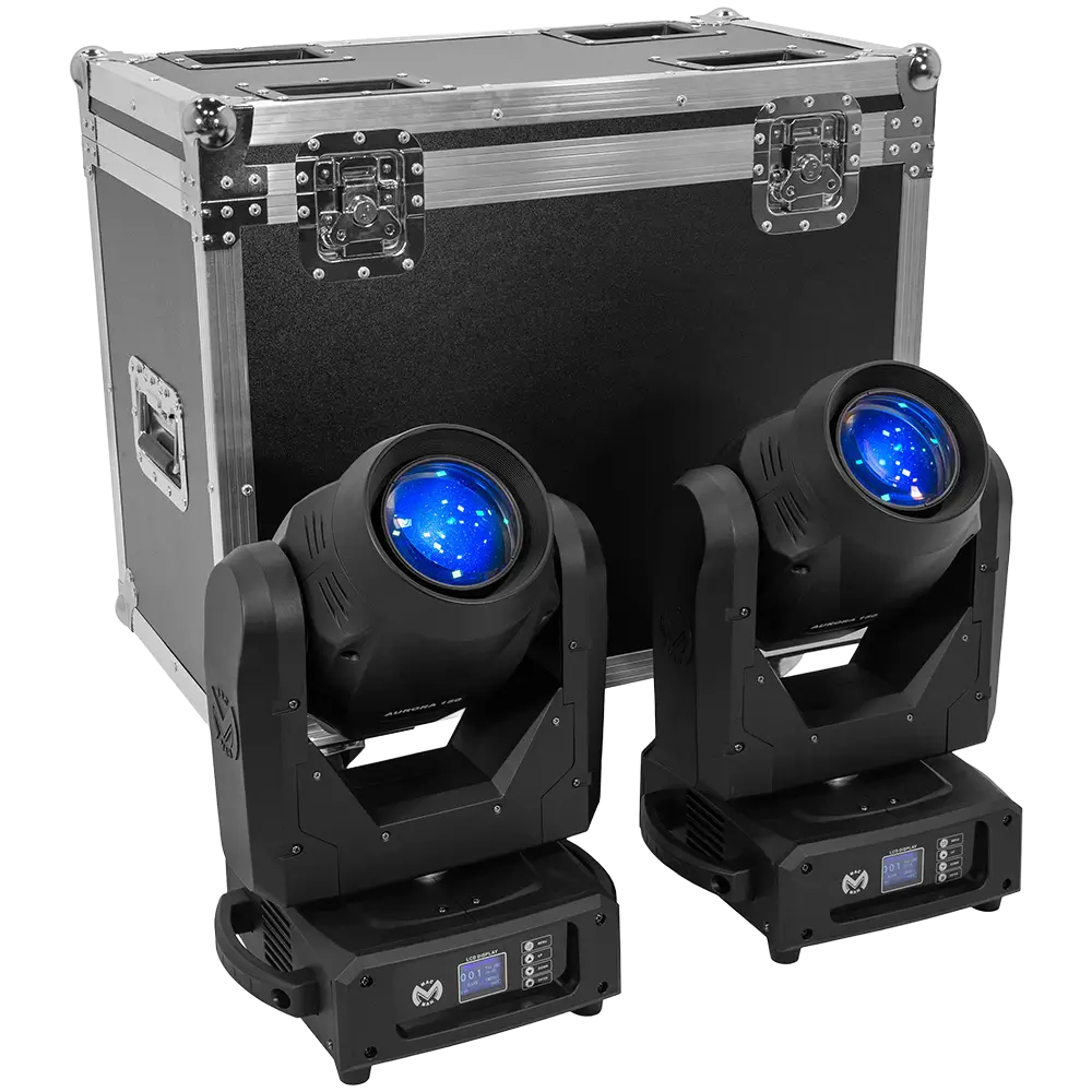 Pakke med 2 "Aurora 150 BSW" beam + spot + wash-hybrider med flightcase - Mac Mah