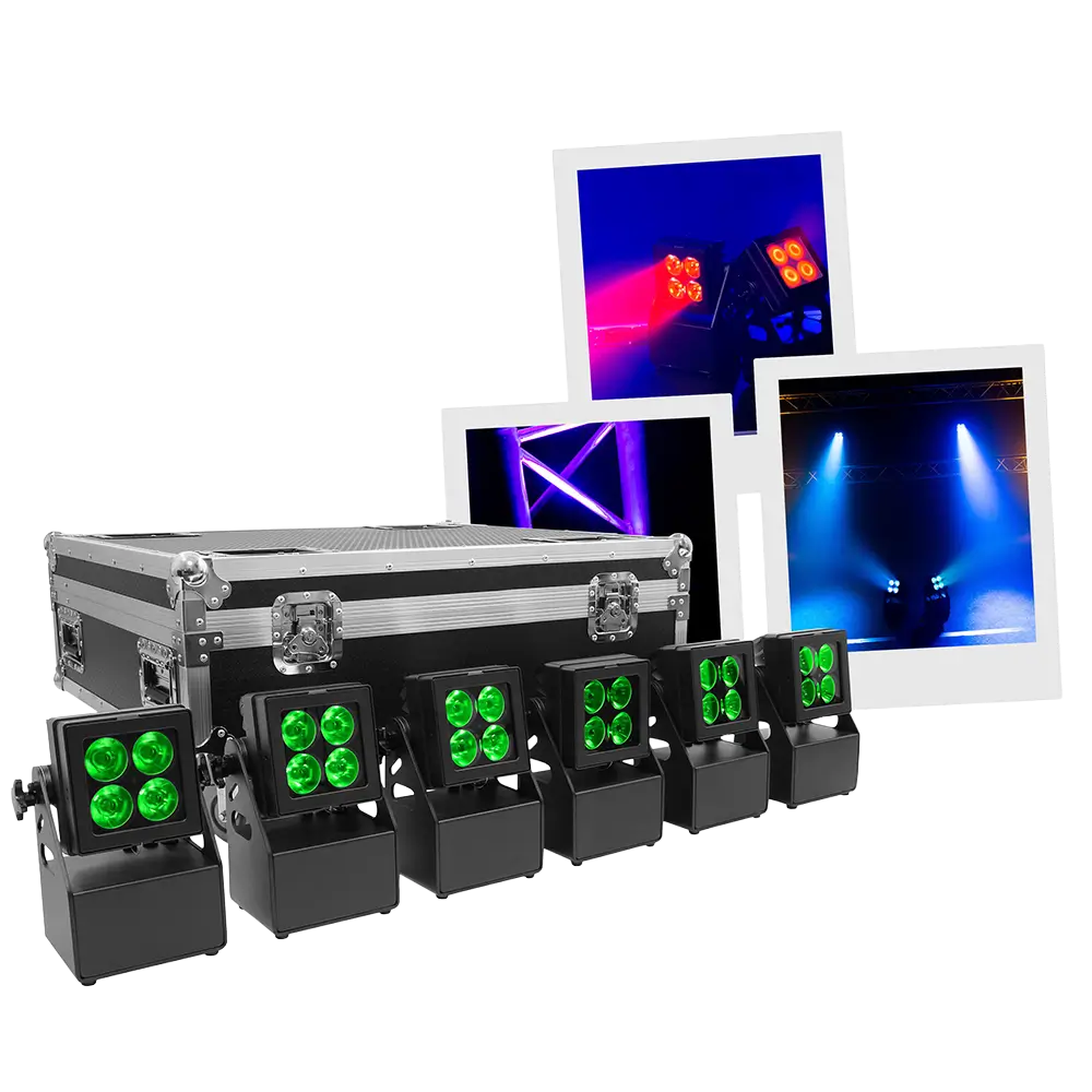 Evolite Tropikolor LED PAR-lys 4x15W FC - batteridrevet IP65 (x6)