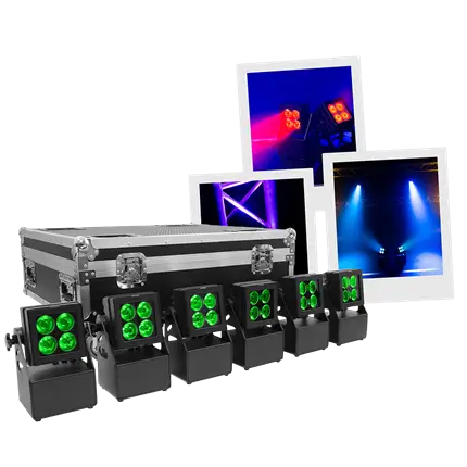 Evolite Tropikolor LED PAR-lys 4x15W FC - batteridrevet IP65 (x6)