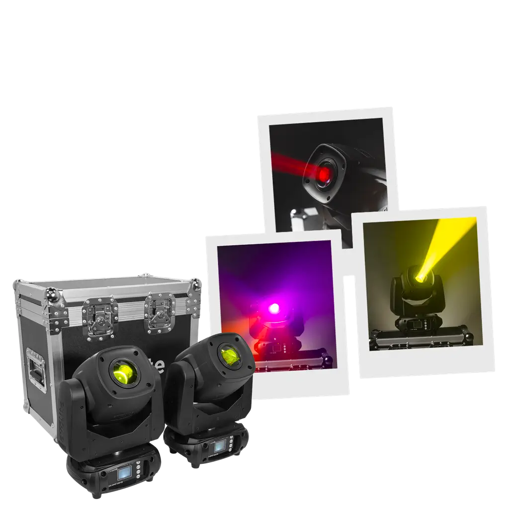 Pakke med 2 spotlights 100 W i flightcase - Evo Spot 100 CR Set Evolite - Multicolour LED & DMX control