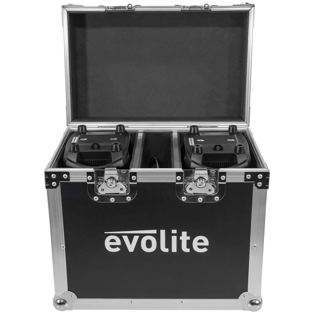 Pakke med 2 spotlights 100 W i flightcase - Evo Spot 100 CR Set Evolite - Multicolour LED & DMX control