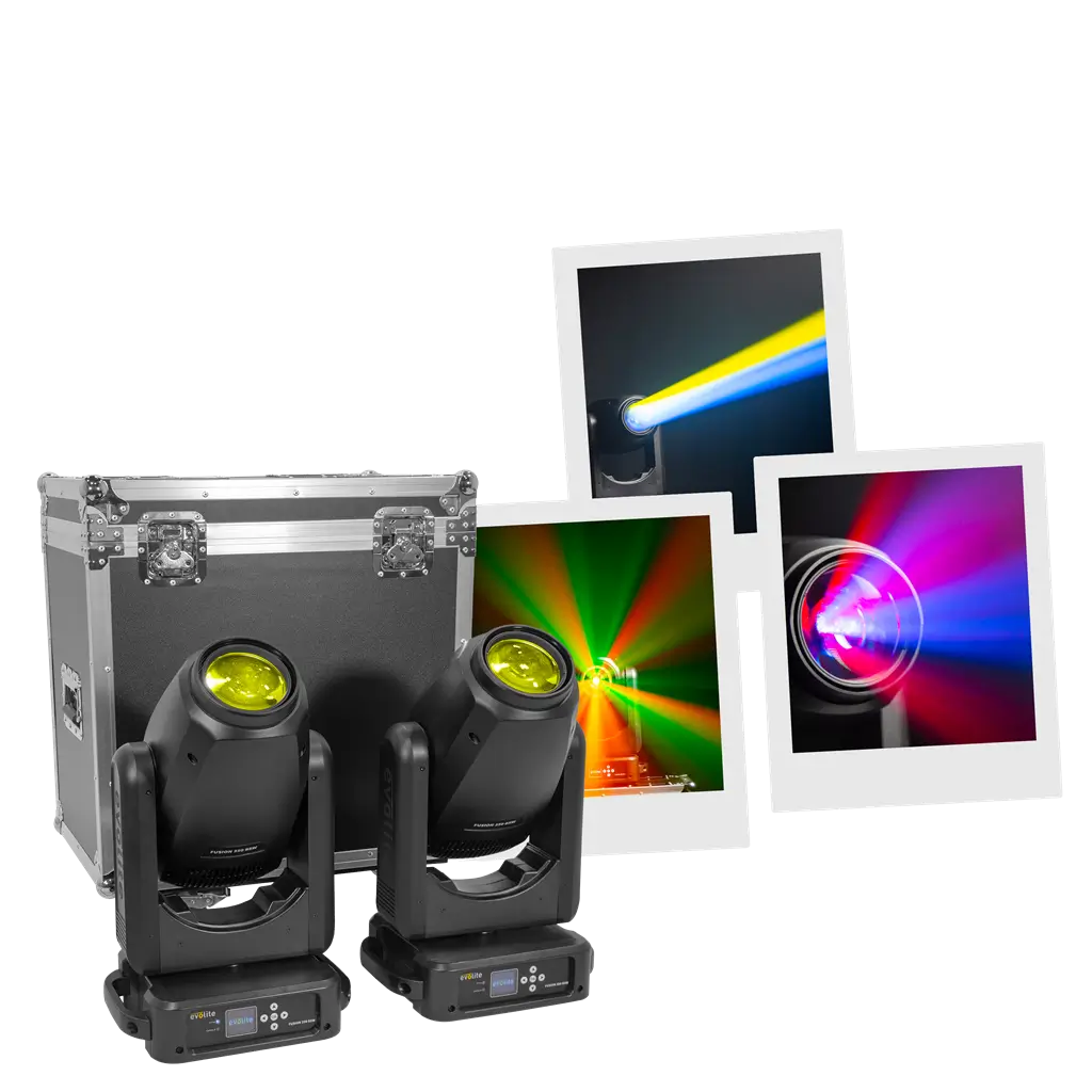 Pakke med 2 hybridprojektører 350 W i flightcase - Fusion 350 BSW Set Evolite - Intelligent Beam, Spot & Wash