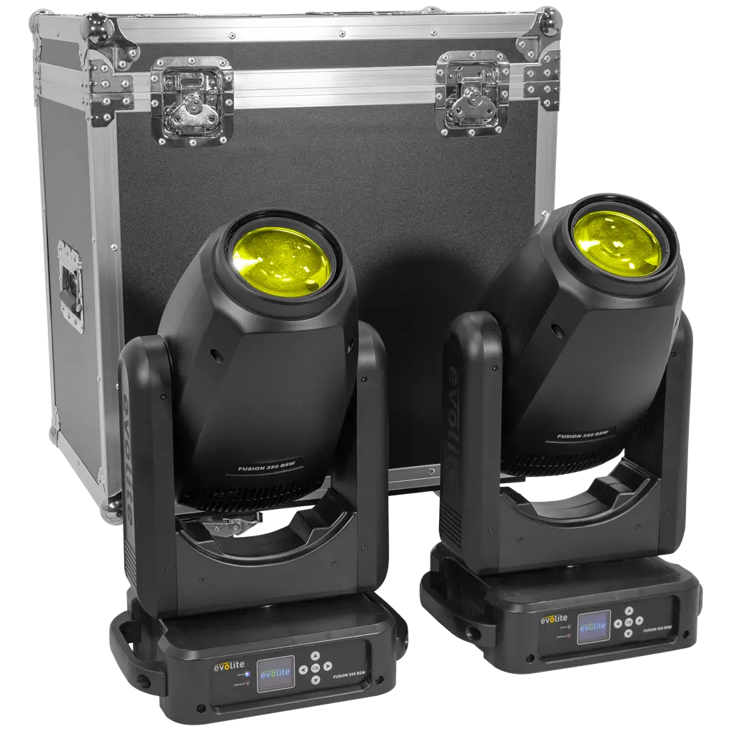 Pakke med 2 hybridprojektører 350 W i flightcase - Fusion 350 BSW Set Evolite - Intelligent Beam, Spot & Wash