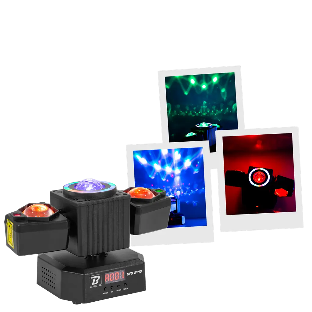 50 W multi-purpose spotlight - UFO Wing BoomTone DJ - LED + LASER + strobe + stråler, DMX-kontrollerbar