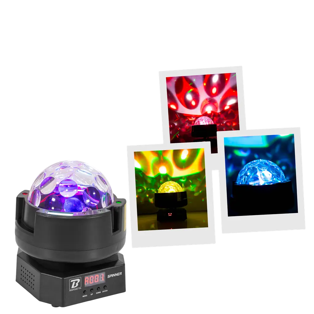 Roterende effektprojektor - BoomTone DJ-spinner - Flerfarvet LED & strobe & DMX-kontrol