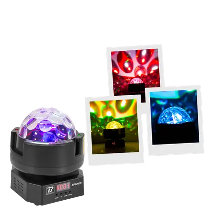 Roterende effektprojektor - BoomTone DJ-spinner - Flerfarvet LED & strobe & DMX-kontrol