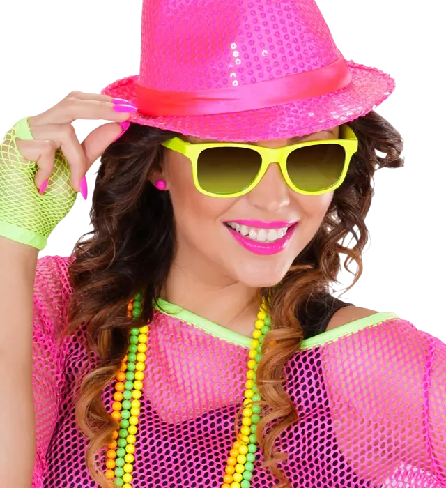 Neon 80’er Briller med Revo Linser – 4 Assorterede Farver – Disco Kostume Tilbehør