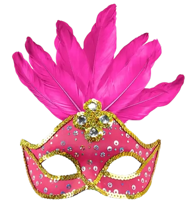 Karneval Loup Maske Brasilien Neon Pink med Guld Pailletter og Fjer – Kostume Tilbehør