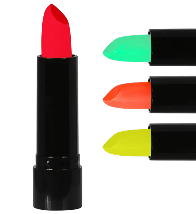 Displayæske med 24 Neon Læbestifter 6 ml – Pink, Gul, Grøn, Orange – Makeup til Kostume