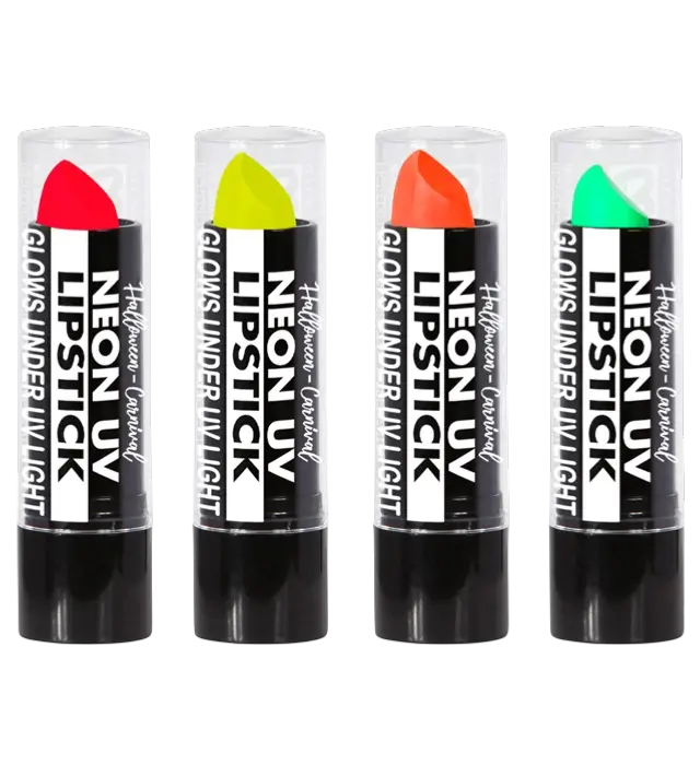 Displayæske med 24 Neon Læbestifter 6 ml – Pink, Gul, Grøn, Orange – Makeup til Kostume
