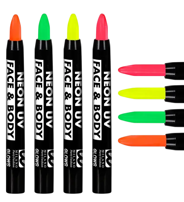 Displayæske med 24 Neon Makeupblyanter 3,5 ml – Pink, Gul, Grøn, Orange – Makeup til Kostume