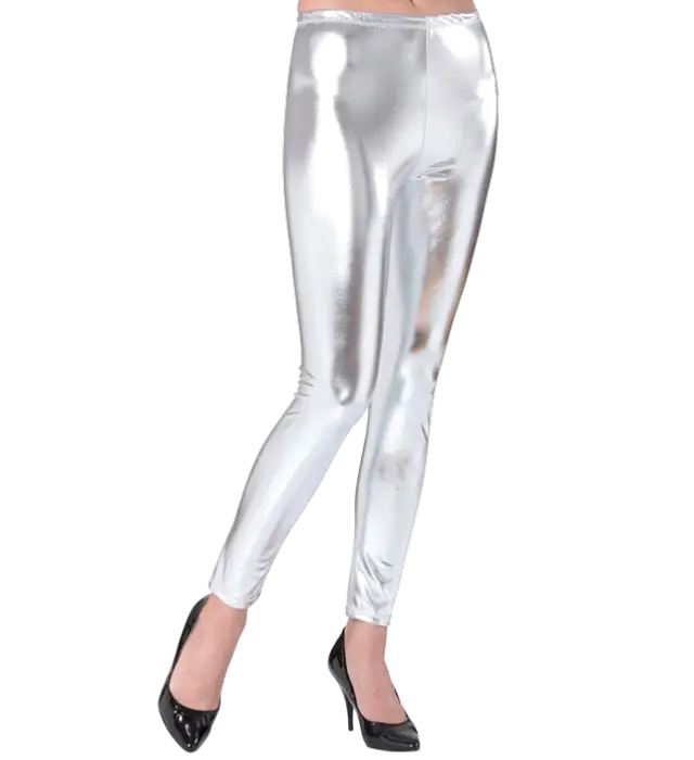 Sølv Metallic Leggings – Skinnende Disco Bukser – 70’er / 80’er Kostume