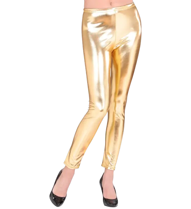 Guld Metallic Leggings – Skinnende Disco Bukser – 70’er / 80’er Kostume