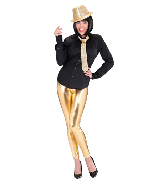 Guld Metallic Leggings – Skinnende Disco Bukser – 70’er / 80’er Kostume