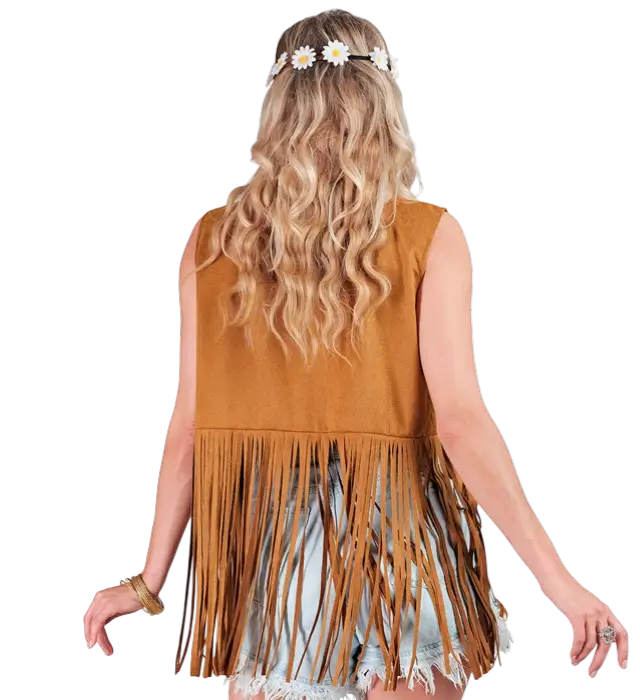 Hippie Jakke med Frynser Cowboy Western Stil – 70’er Kostumejakke
