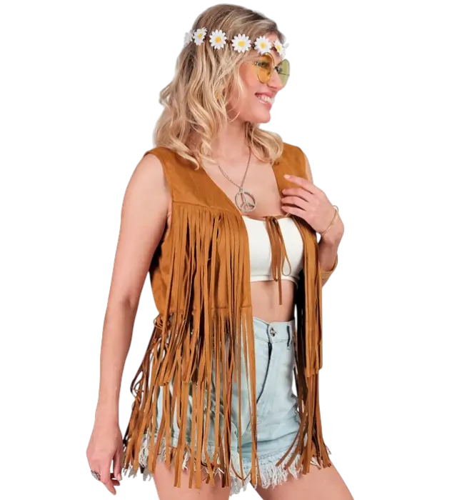 Hippie Jakke med Frynser Cowboy Western Stil – 70’er Kostumejakke