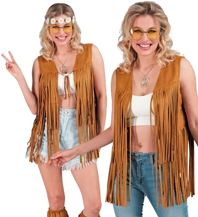 Hippie Jakke med Frynser Cowboy Western Stil – 70’er Kostumejakke