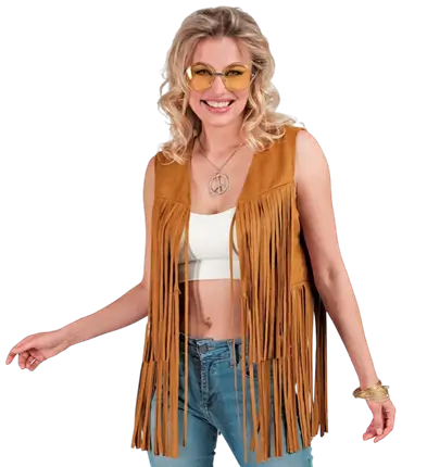Hippie Jakke med Frynser Cowboy Western Stil – 70’er Kostumejakke