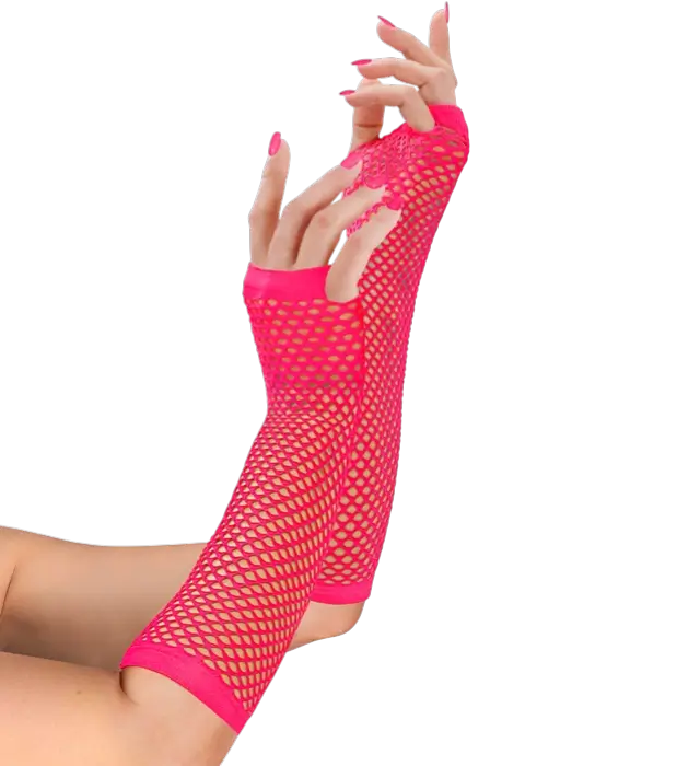 Neon Pink Net Handsker 33 cm – 80’er Kostume Tilbehør