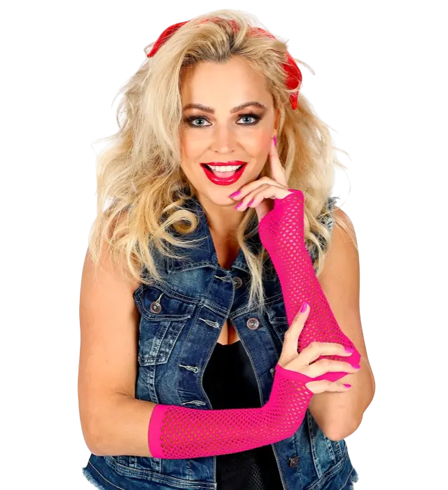Neon Pink Net Handsker 33 cm – 80’er Kostume Tilbehør