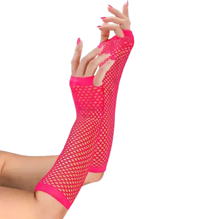 Neon Pink Net Handsker 33 cm – 80’er Kostume Tilbehør