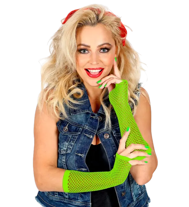 Neon Grønne Fingerløse Net Handsker 33 cm – 80’er Kostume Tilbehør