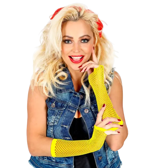 Neon Gule Fingerløse Net Handsker 33 cm – 80’er Kostume Tilbehør