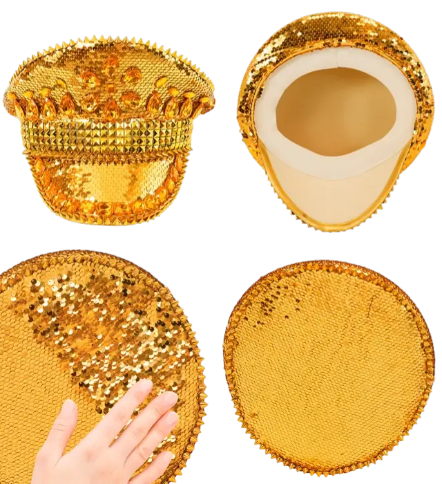 Festival Hat med Nitter, Smykker og Guld Pailletter – Kostume Tilbehør