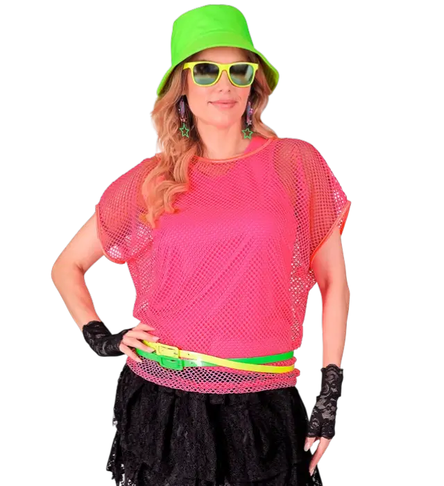 Neon Pink Net Skjorte – Disco Kostume Skjorte 80’er