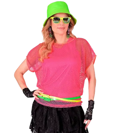 Neon Pink Net Skjorte – Disco Kostume Skjorte 80’er