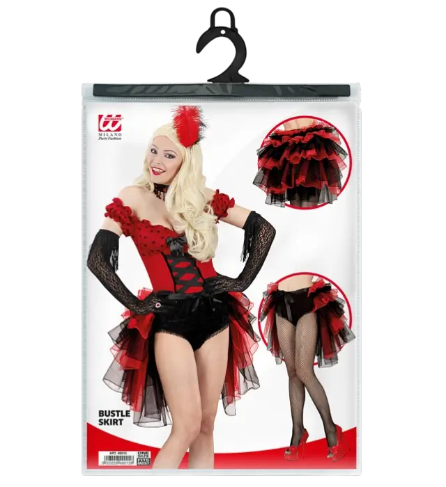 "BURLESK OG GOTISK NEDERDEL MED SORTE OG RØDE BLONDER".